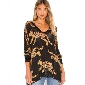 Show Me Your Mumu Hug Me Sweater Oversized Black Mucci Cat Leopard Knit Large